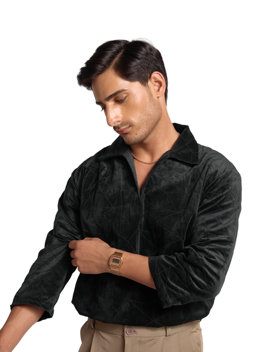 EMBROIDERED SUEDE SHIRT IN ONYX