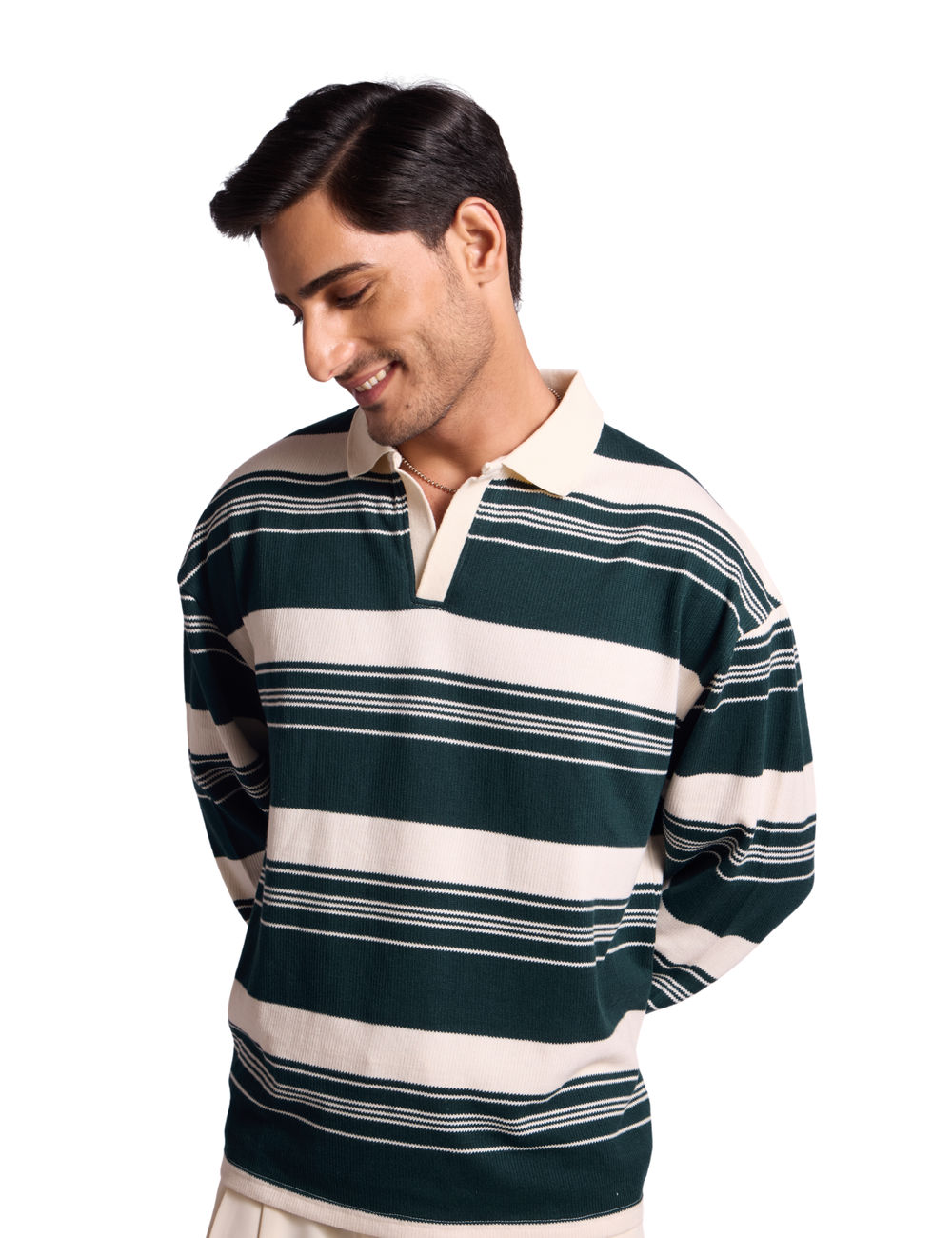 STRIPED KNIT SWEATSHIRT IN FOREST