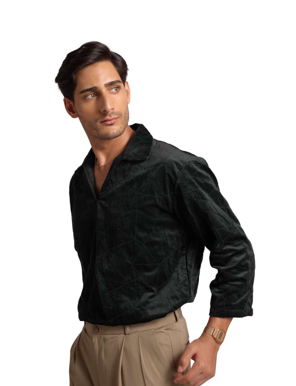 EMBROIDERED SUEDE SHIRT IN ONYX