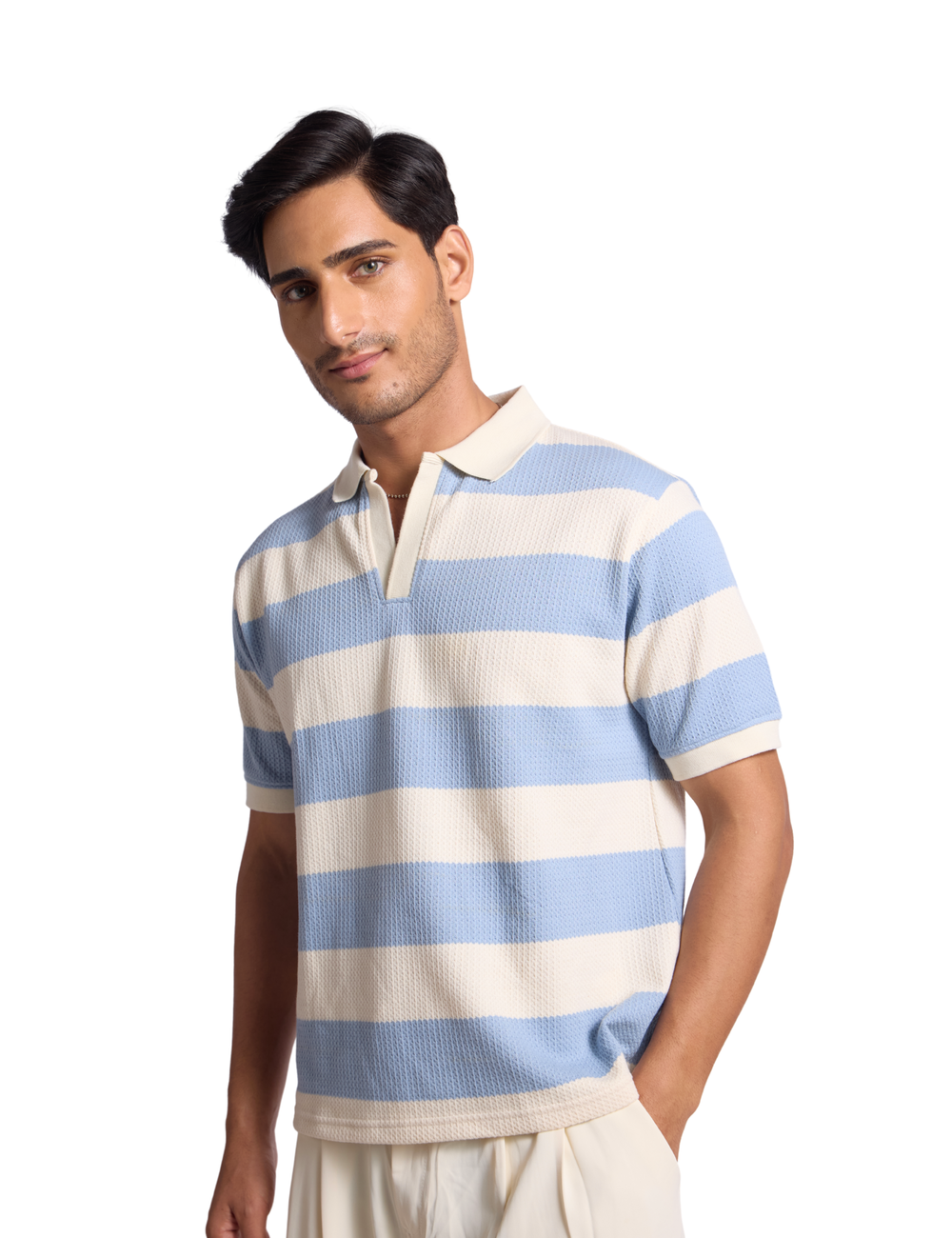 STRIPED KNIT POLO IN SKY