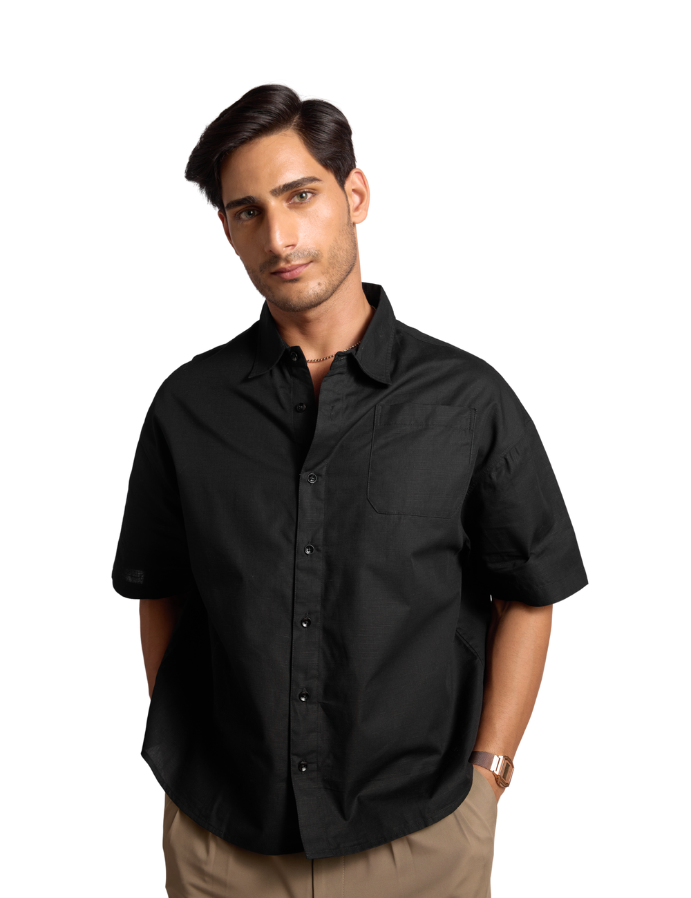 BASIC LINEN SHIRT IN NOIR