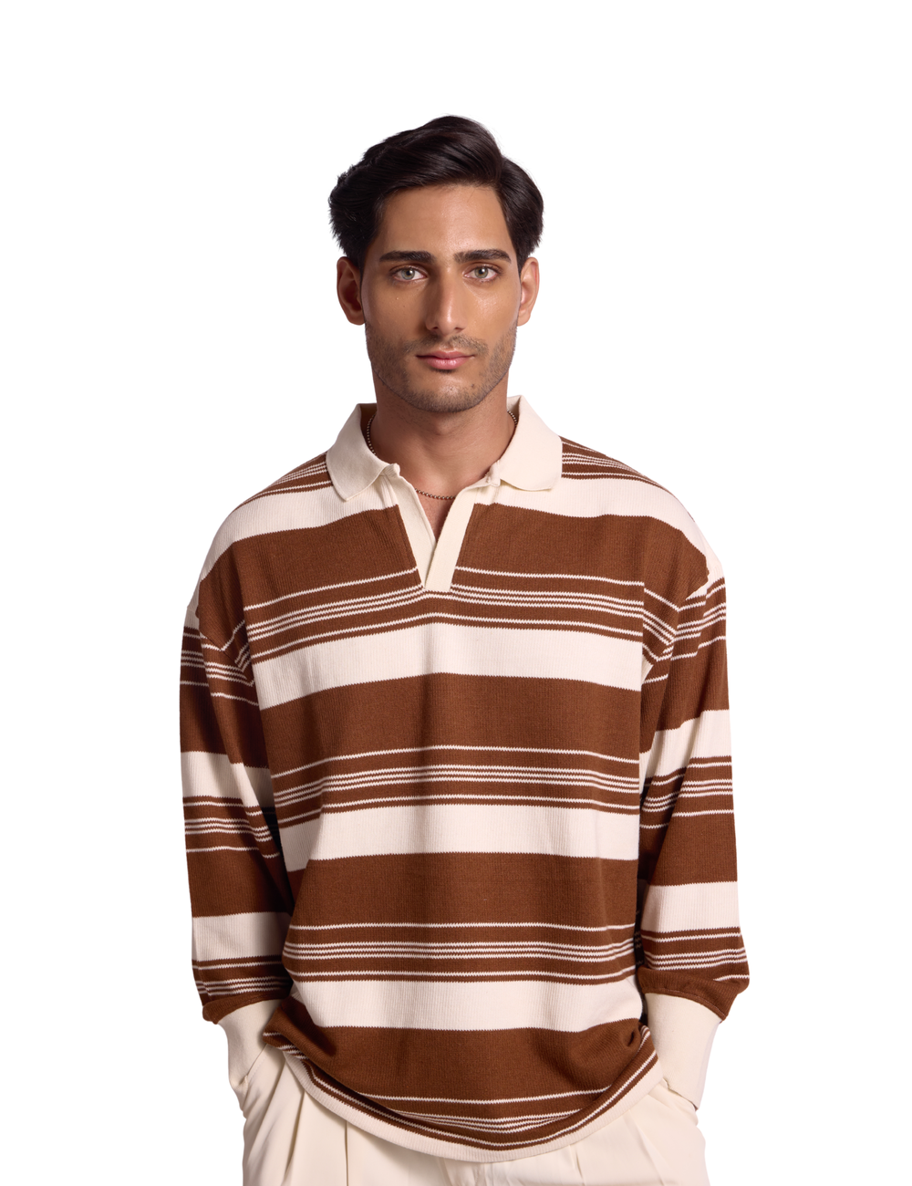 STRIPED KNIT SWEATSHIRT IN COCOA