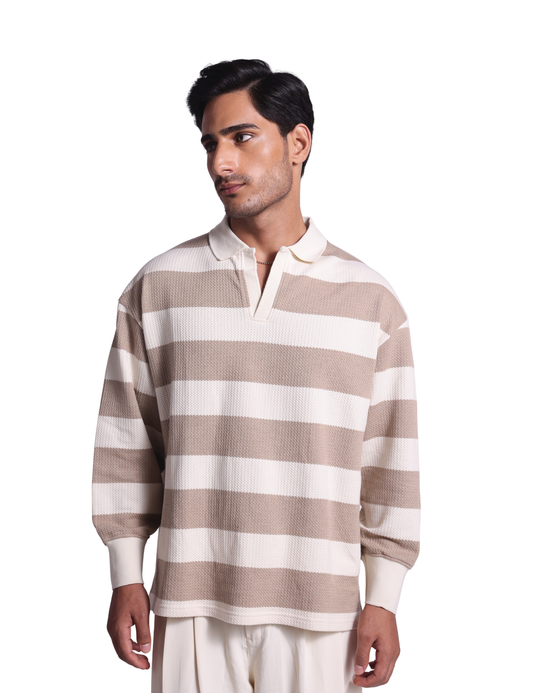 STRIPED KNIT SWEATSHIRT IN LATTE