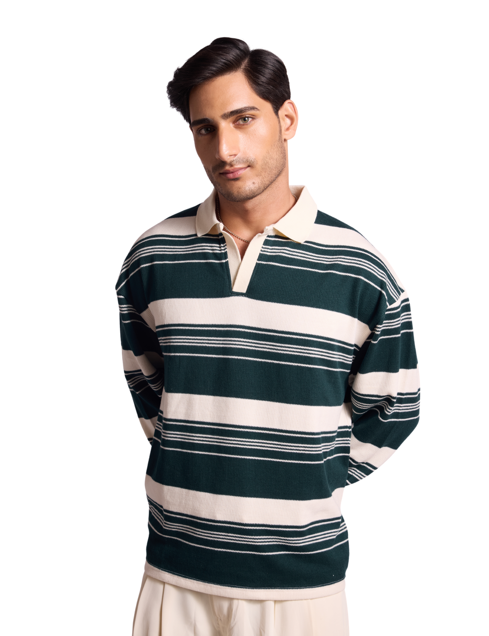 STRIPED KNIT SWEATSHIRT IN FOREST