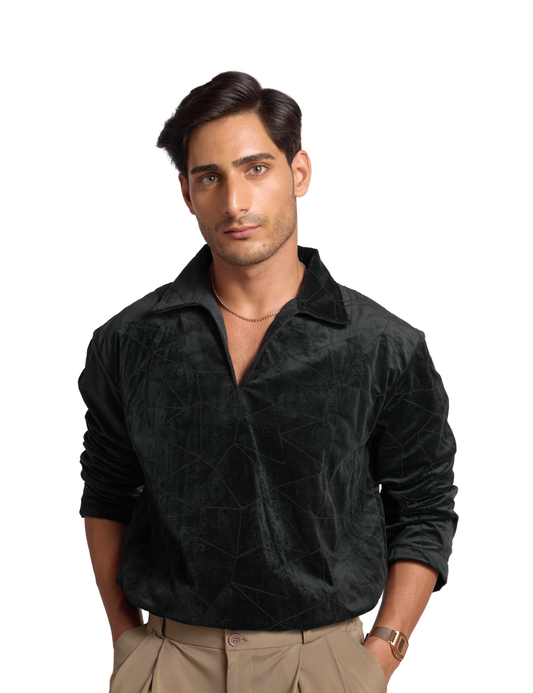 EMBROIDERED SUEDE SHIRT IN ONYX