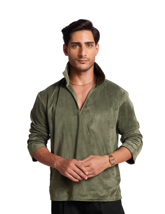 SUEDE SHIRT IN EMERALD