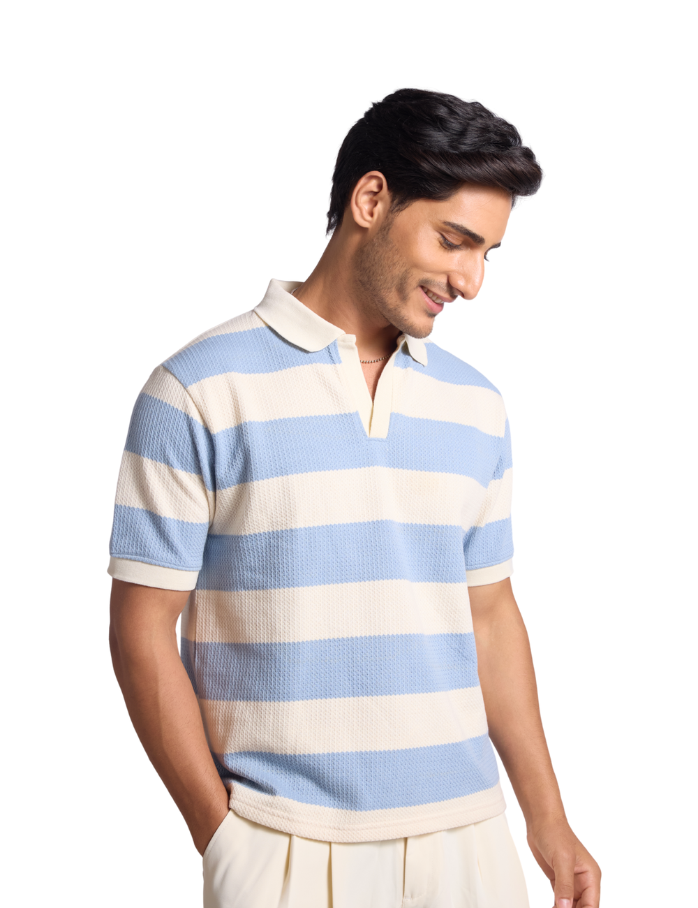 STRIPED KNIT POLO IN SKY