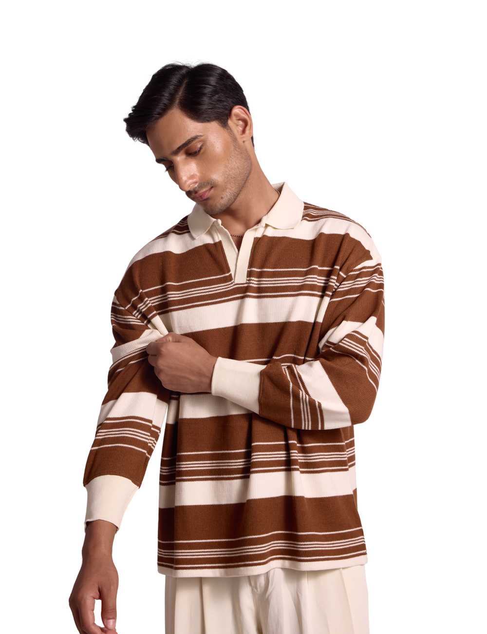 STRIPED KNIT SWEATSHIRT IN COCOA