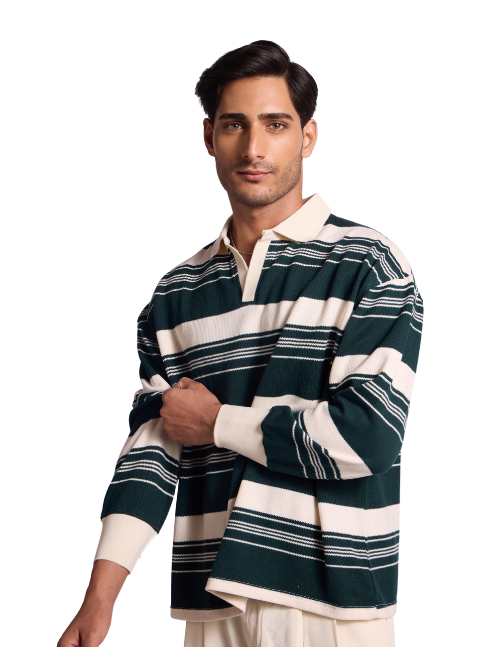 STRIPED KNIT SWEATSHIRT IN FOREST