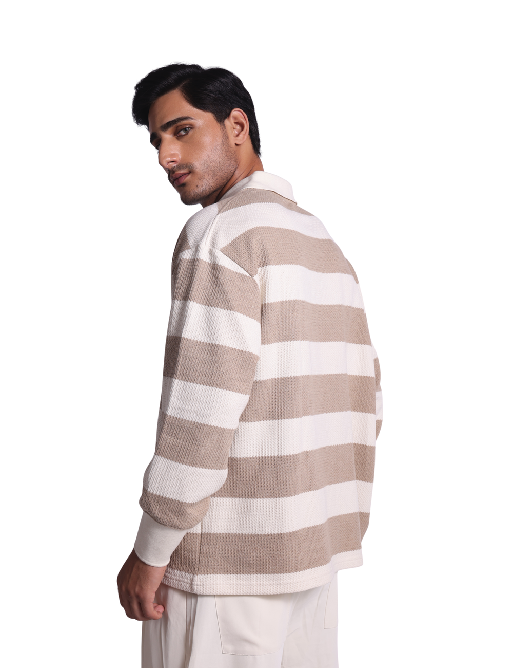 STRIPED KNIT SWEATSHIRT IN LATTE