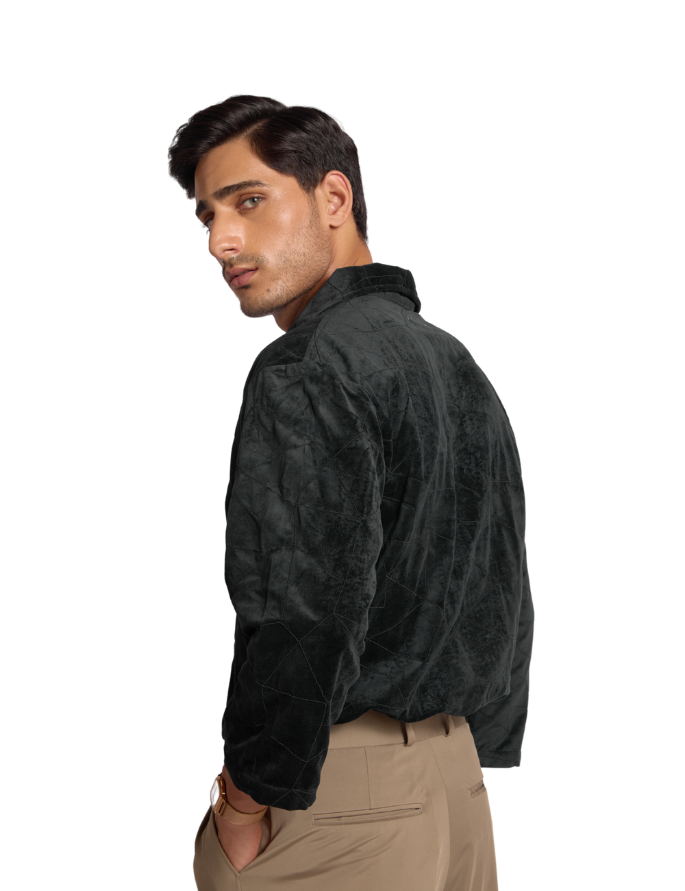 EMBROIDERED SUEDE SHIRT IN ONYX