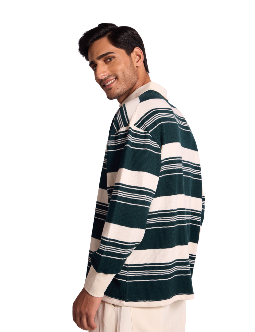 STRIPED KNIT SWEATSHIRT IN FOREST