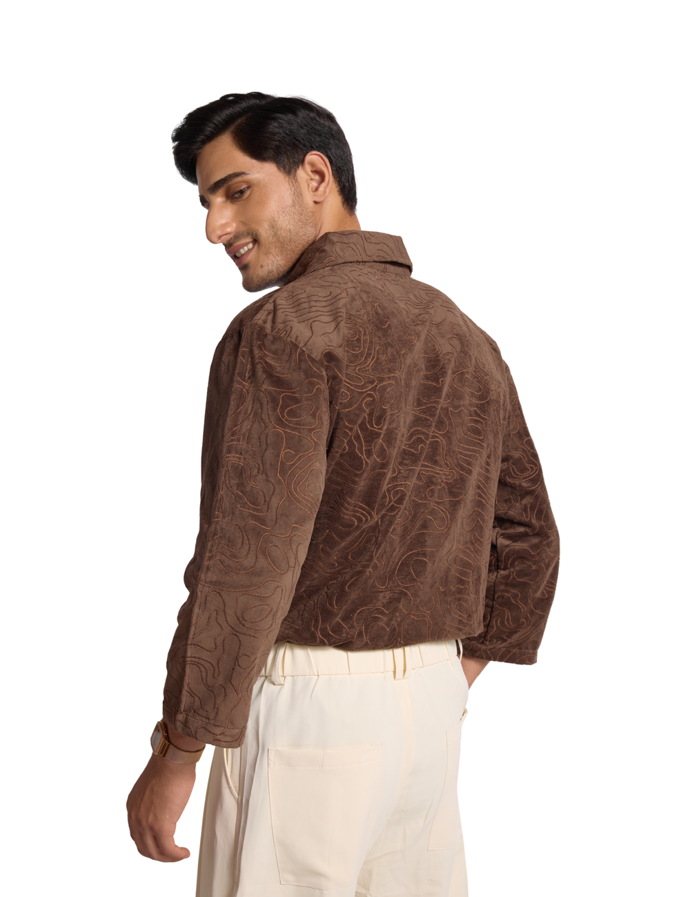 EMBROIDERED SUEDE SHIRT IN COCOA