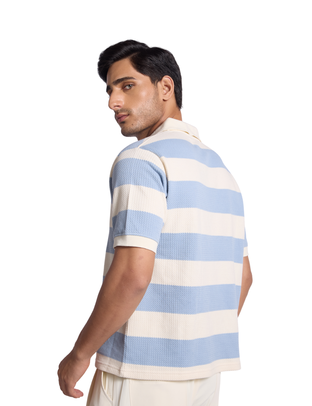 STRIPED KNIT POLO IN SKY