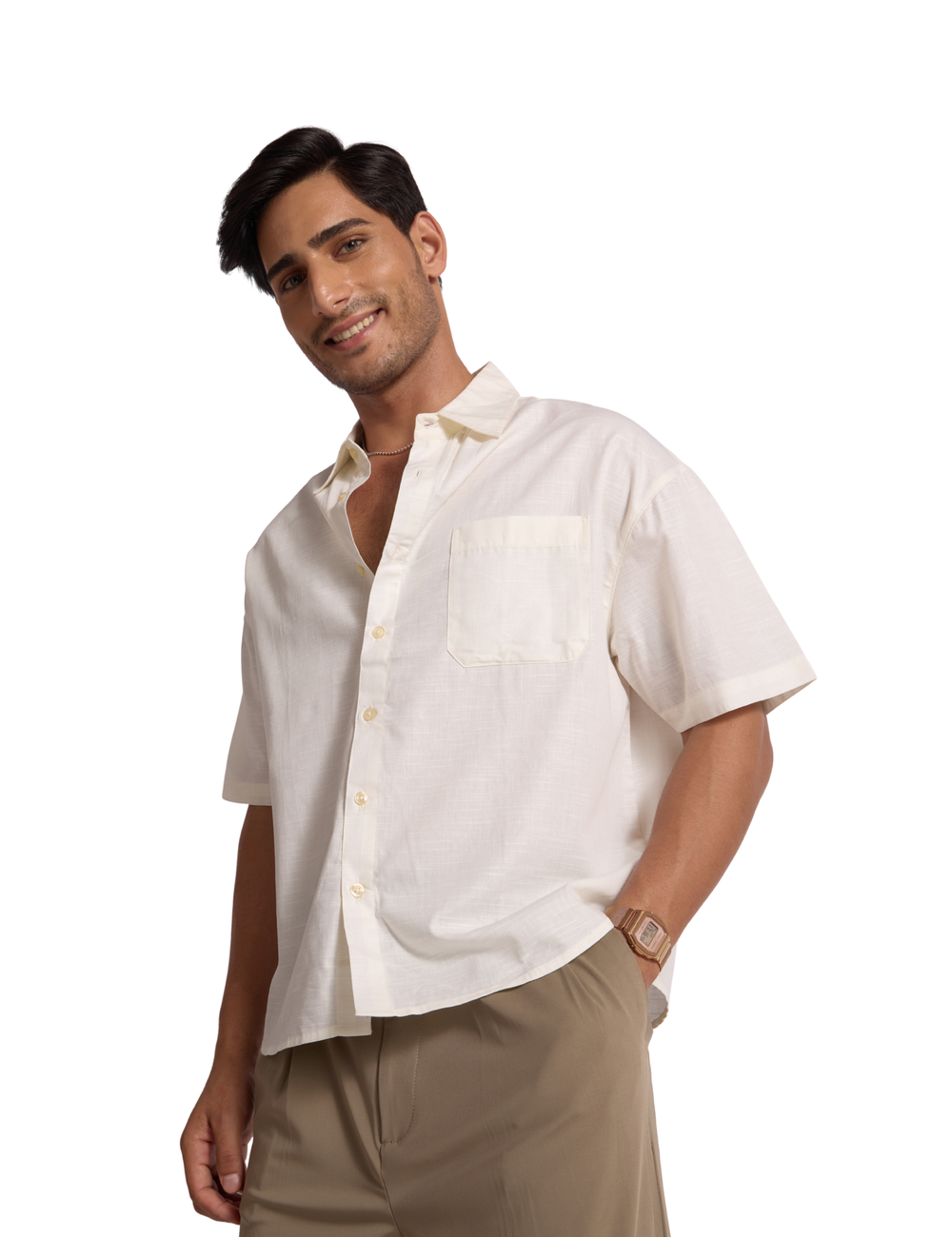 BASIC LINEN SHIRT IN IVORY