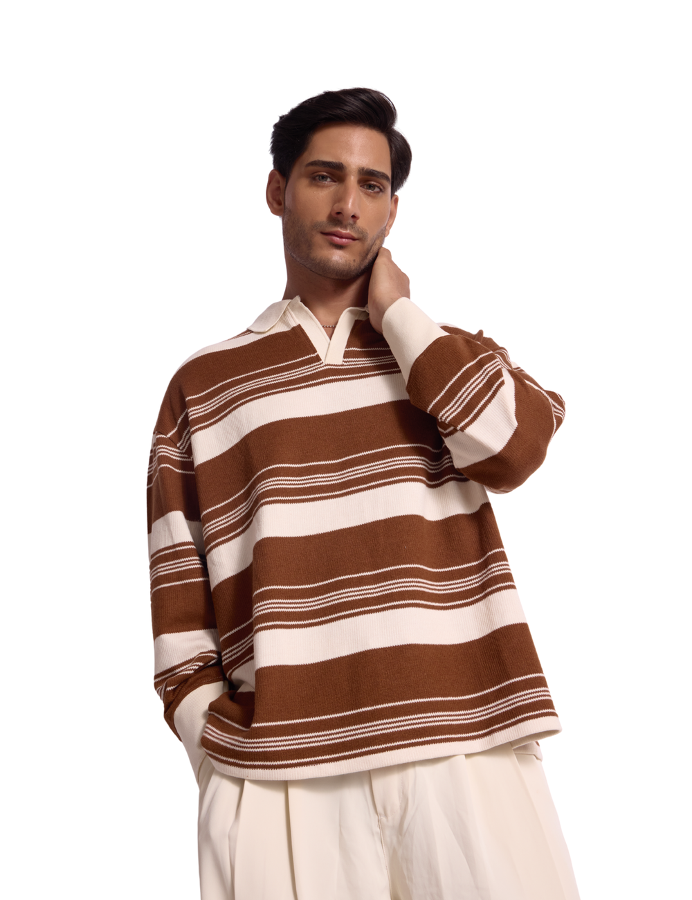 STRIPED KNIT SWEATSHIRT IN COCOA