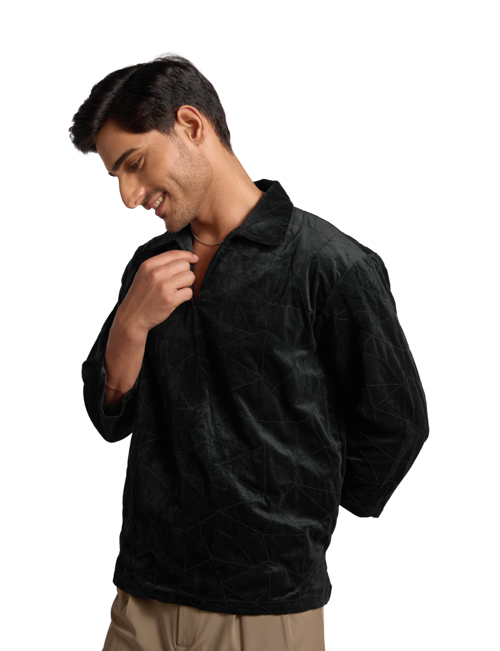 EMBROIDERED SUEDE SHIRT IN ONYX