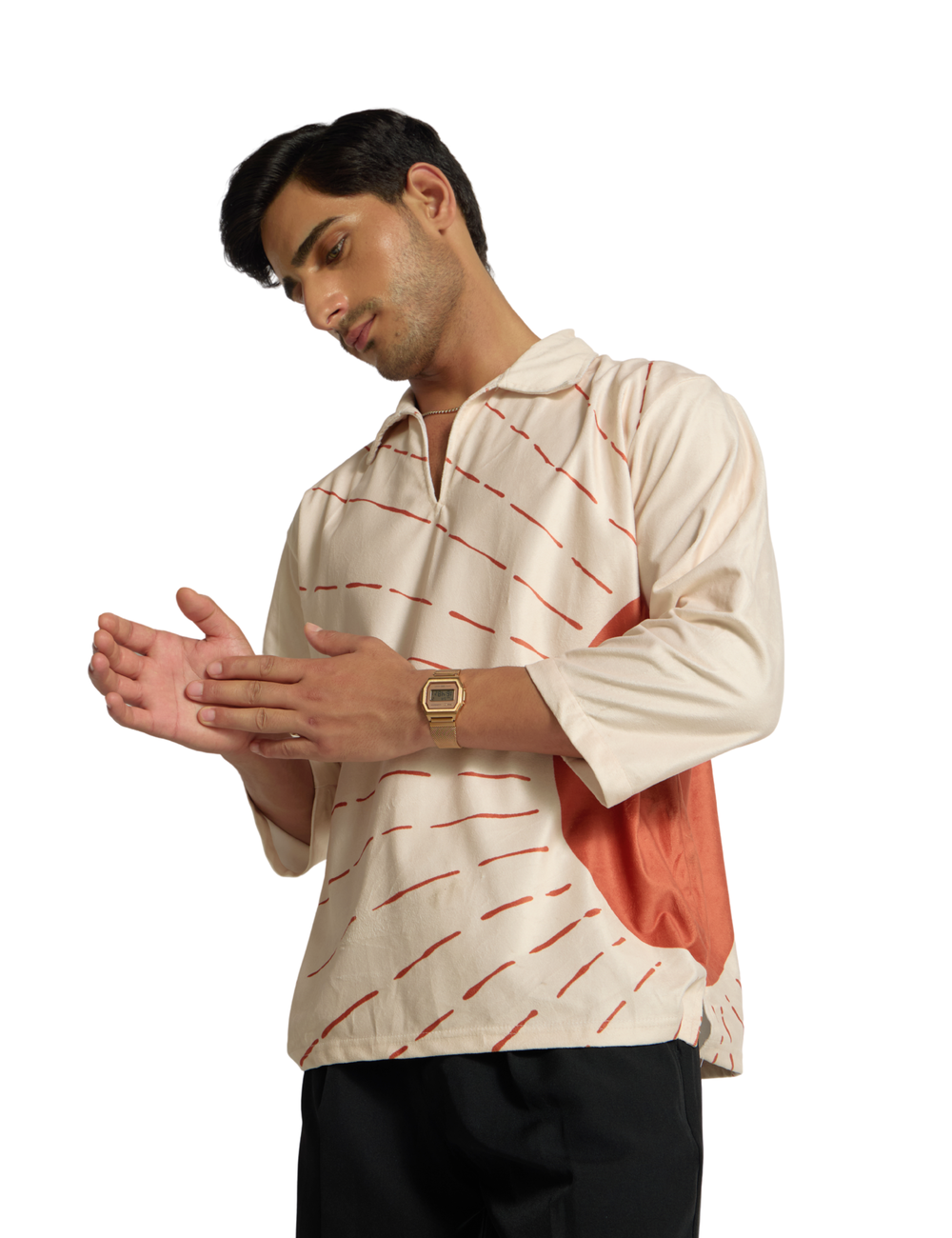 PRINTED SUEDE SHIRT IN PEARL