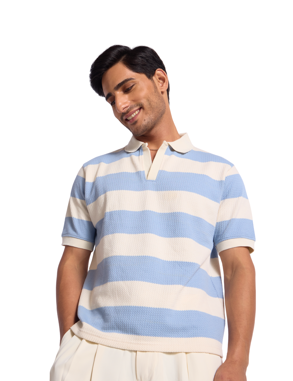 STRIPED KNIT POLO IN SKY