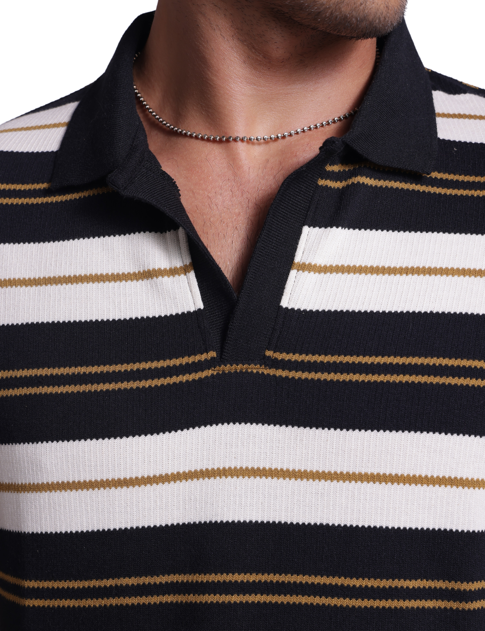 STRIPED KNIT POLO IN NOIR ECLIPSE