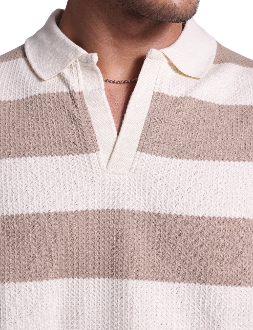 STRIPED KNIT SWEATSHIRT IN LATTE