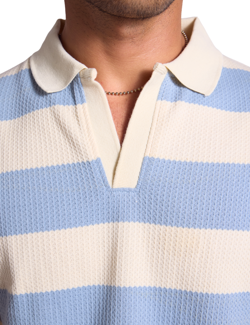 STRIPED KNIT POLO IN SKY