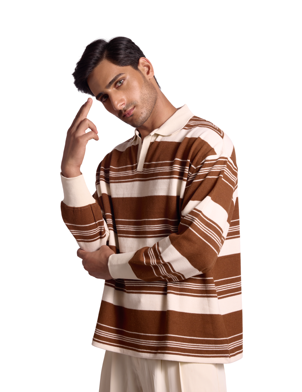 STRIPED KNIT SWEATSHIRT IN COCOA
