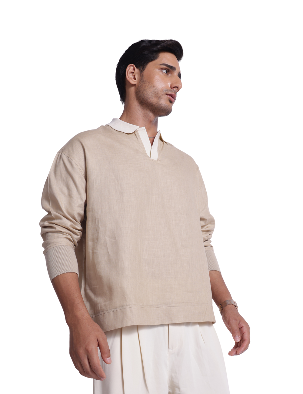 LINEN SWEATSHIRT IN LATTE