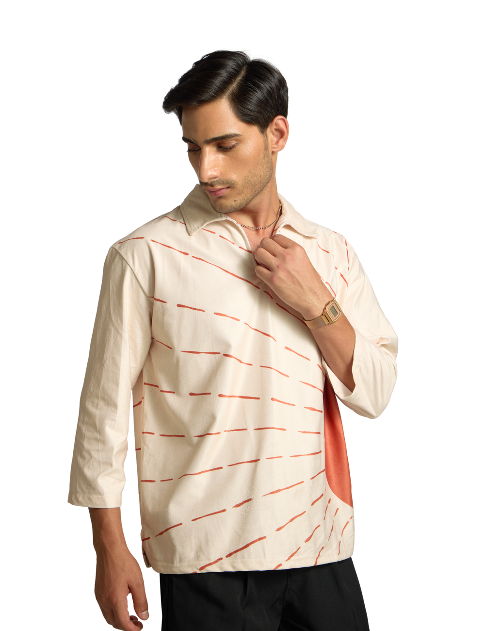 PRINTED SUEDE SHIRT IN PEARL