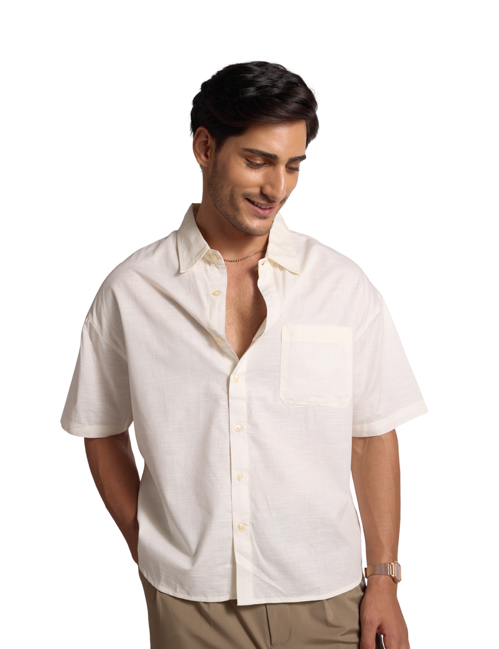 BASIC LINEN SHIRT IN IVORY