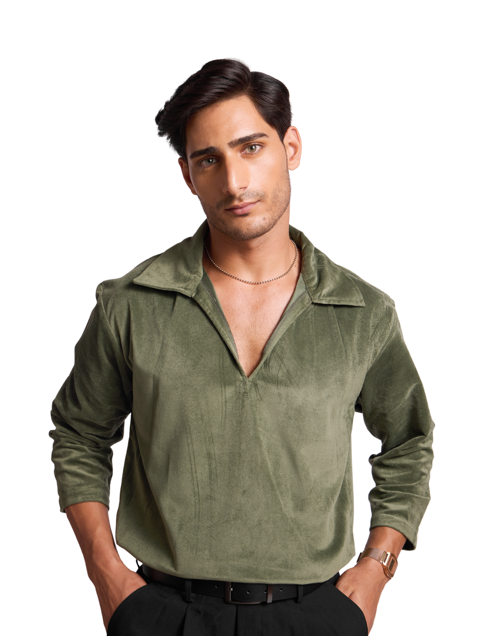 SUEDE SHIRT IN EMERALD