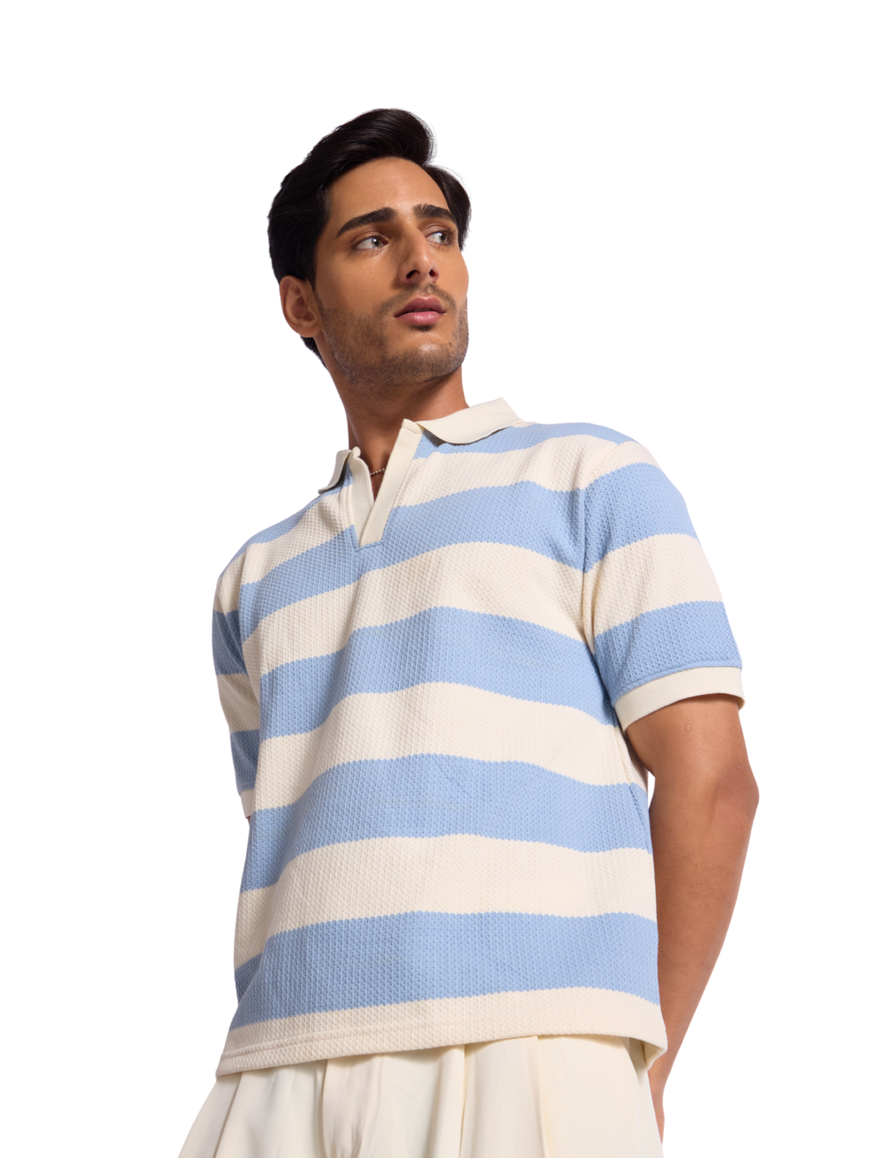 STRIPED KNIT POLO IN SKY